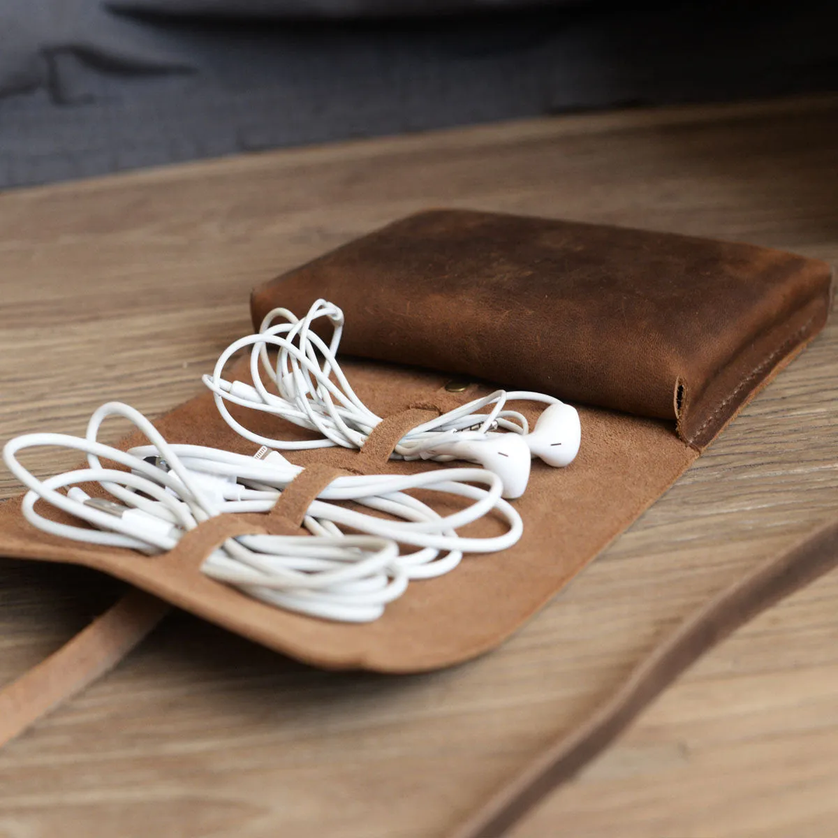 Handmade Personalized Leather Cable Cord Organizer Pouch