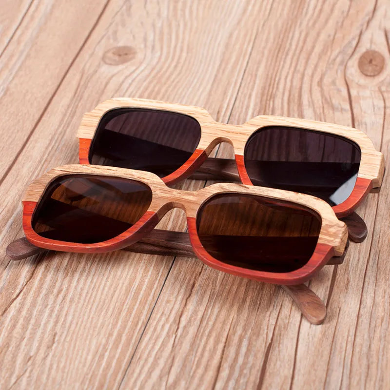 Handmade Polarized Wood Sunglasses in Wood Gift Box - Grey,Brown