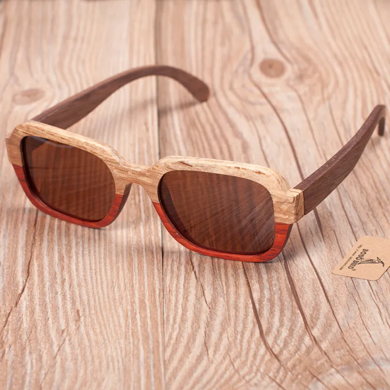 Handmade Polarized Wood Sunglasses in Wood Gift Box - Grey,Brown