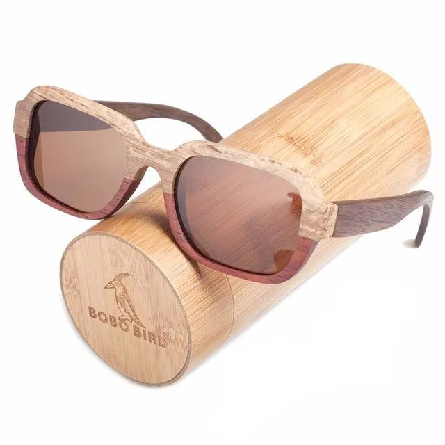 Handmade Polarized Wood Sunglasses in Wood Gift Box - Grey,Brown