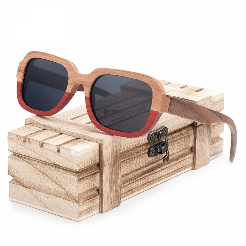 Handmade Polarized Wood Sunglasses in Wood Gift Box - Grey,Brown