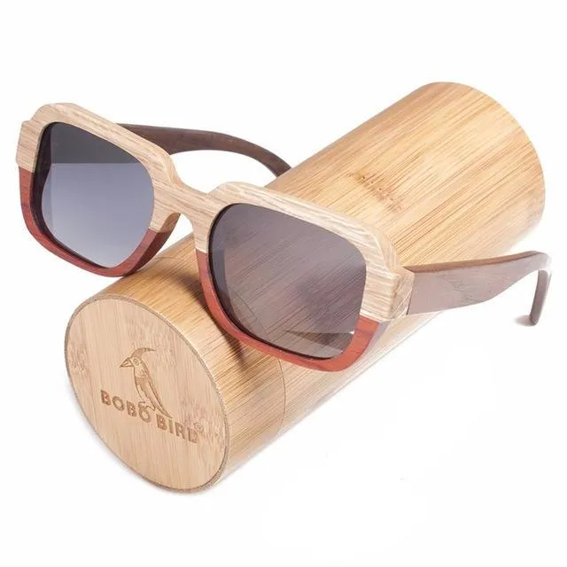 Handmade Polarized Wood Sunglasses in Wood Gift Box - Grey,Brown