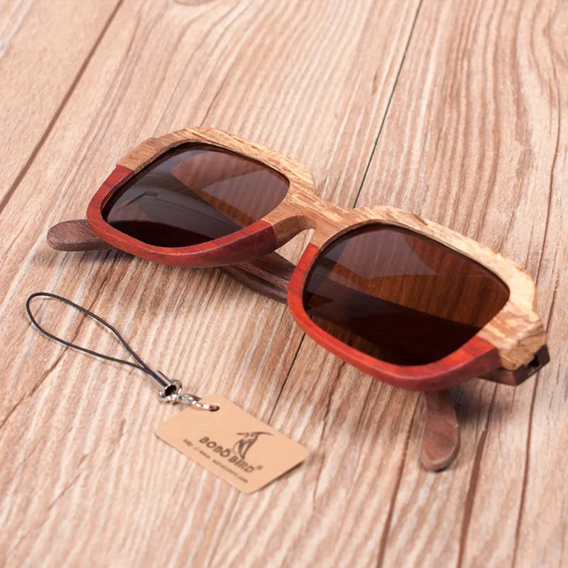 Handmade Polarized Wood Sunglasses in Wood Gift Box - Grey,Brown