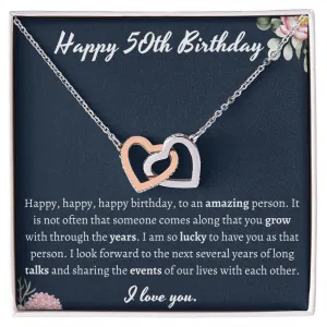 Happy 50th Birthday Interlocking Hearts Necklace
