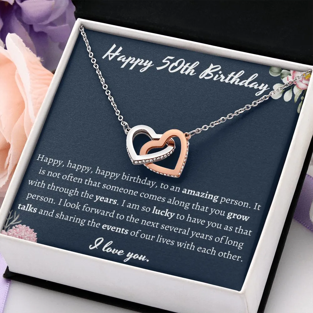 Happy 50th Birthday Interlocking Hearts Necklace