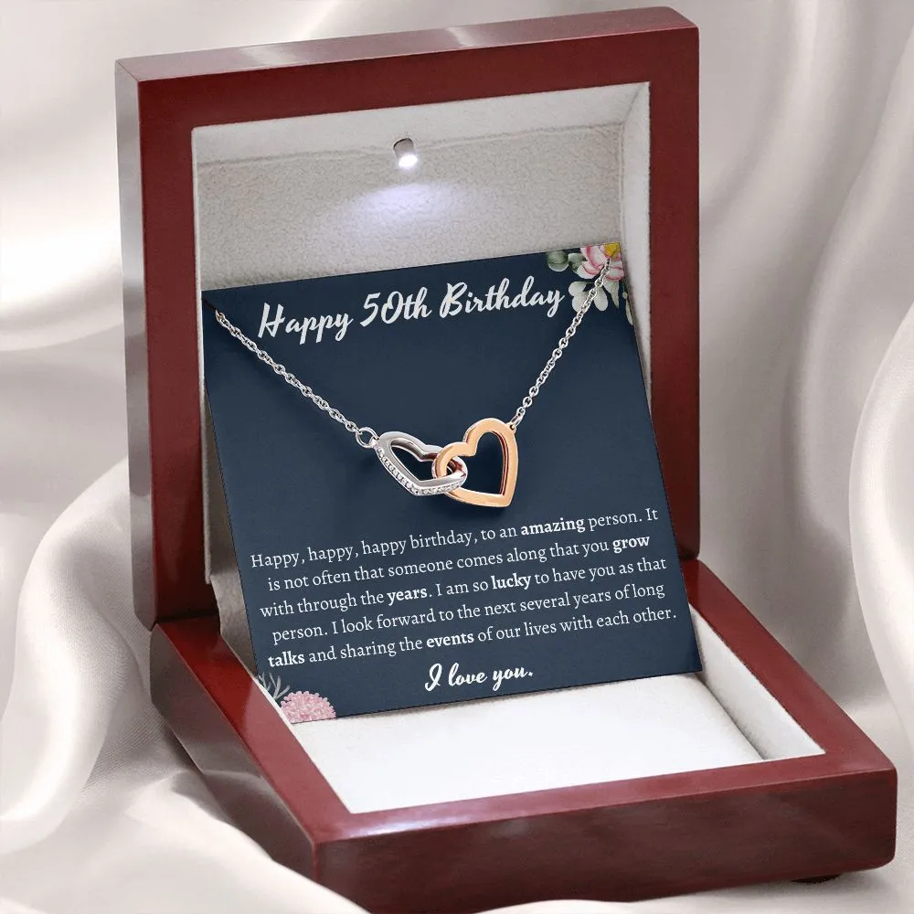 Happy 50th Birthday Interlocking Hearts Necklace