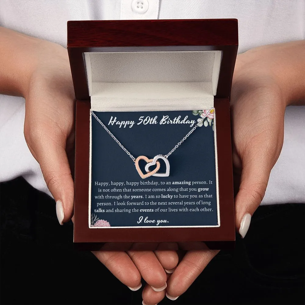 Happy 50th Birthday Interlocking Hearts Necklace