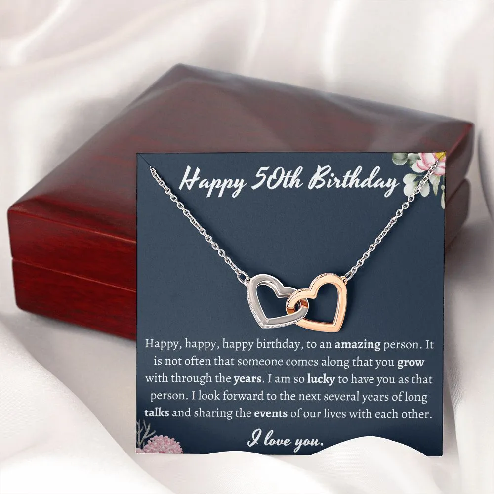 Happy 50th Birthday Interlocking Hearts Necklace