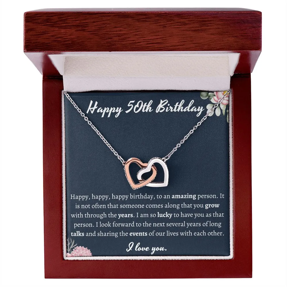 Happy 50th Birthday Interlocking Hearts Necklace