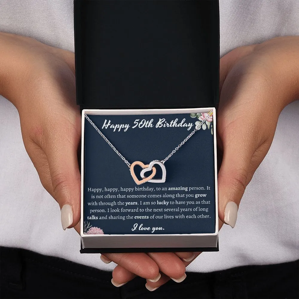 Happy 50th Birthday Interlocking Hearts Necklace