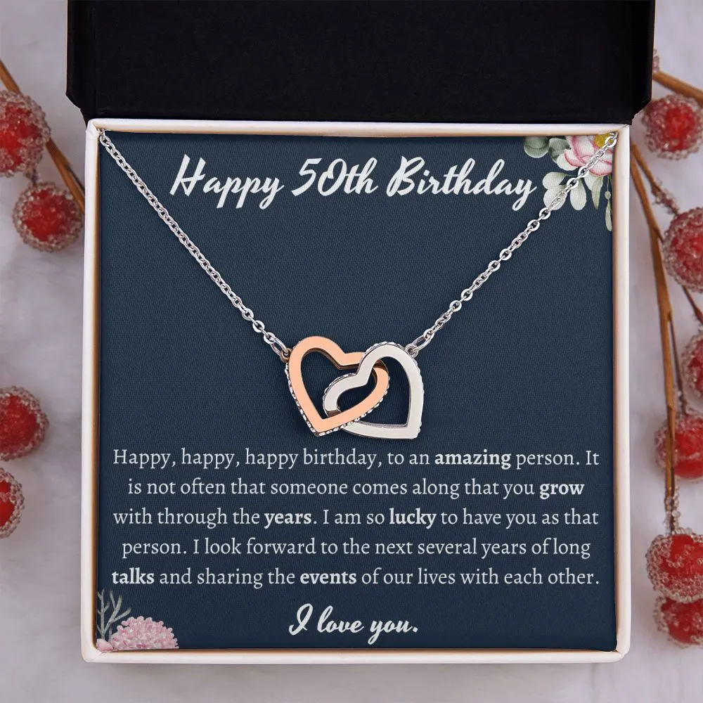 Happy 50th Birthday Interlocking Hearts Necklace