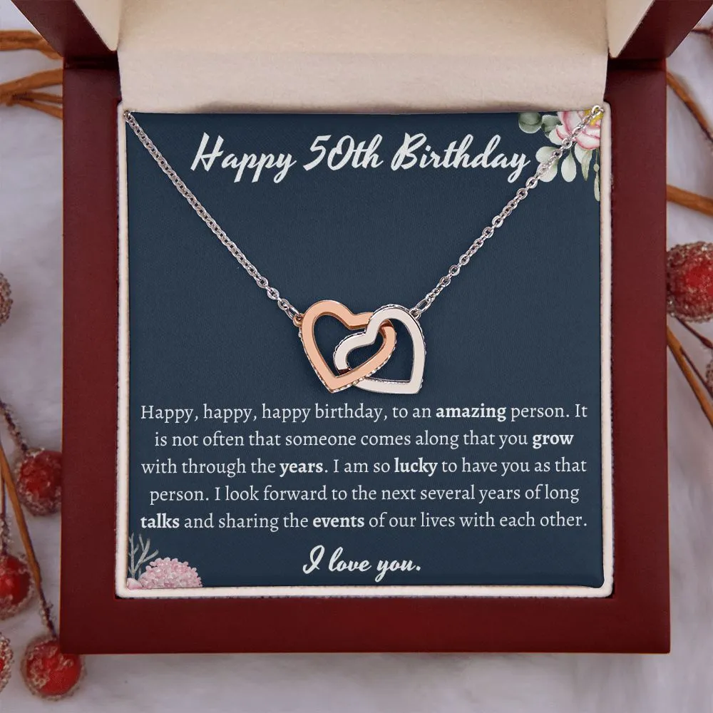 Happy 50th Birthday Interlocking Hearts Necklace