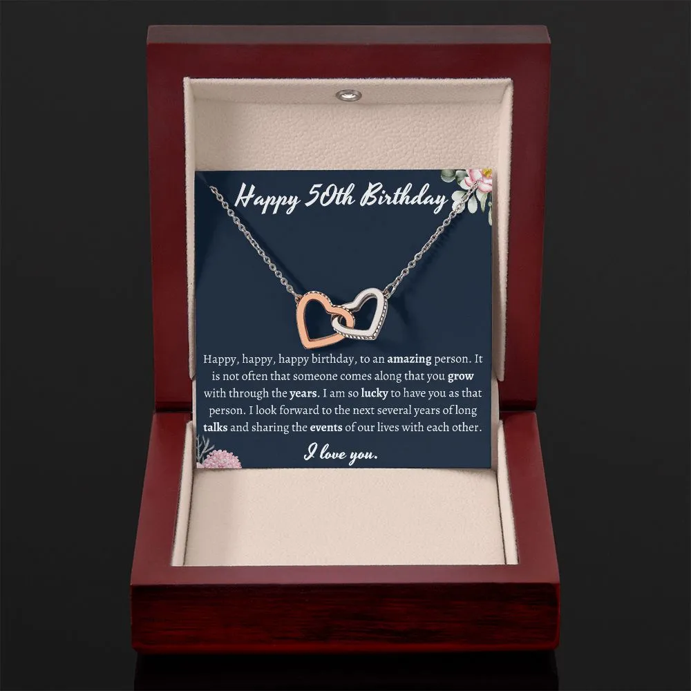 Happy 50th Birthday Interlocking Hearts Necklace