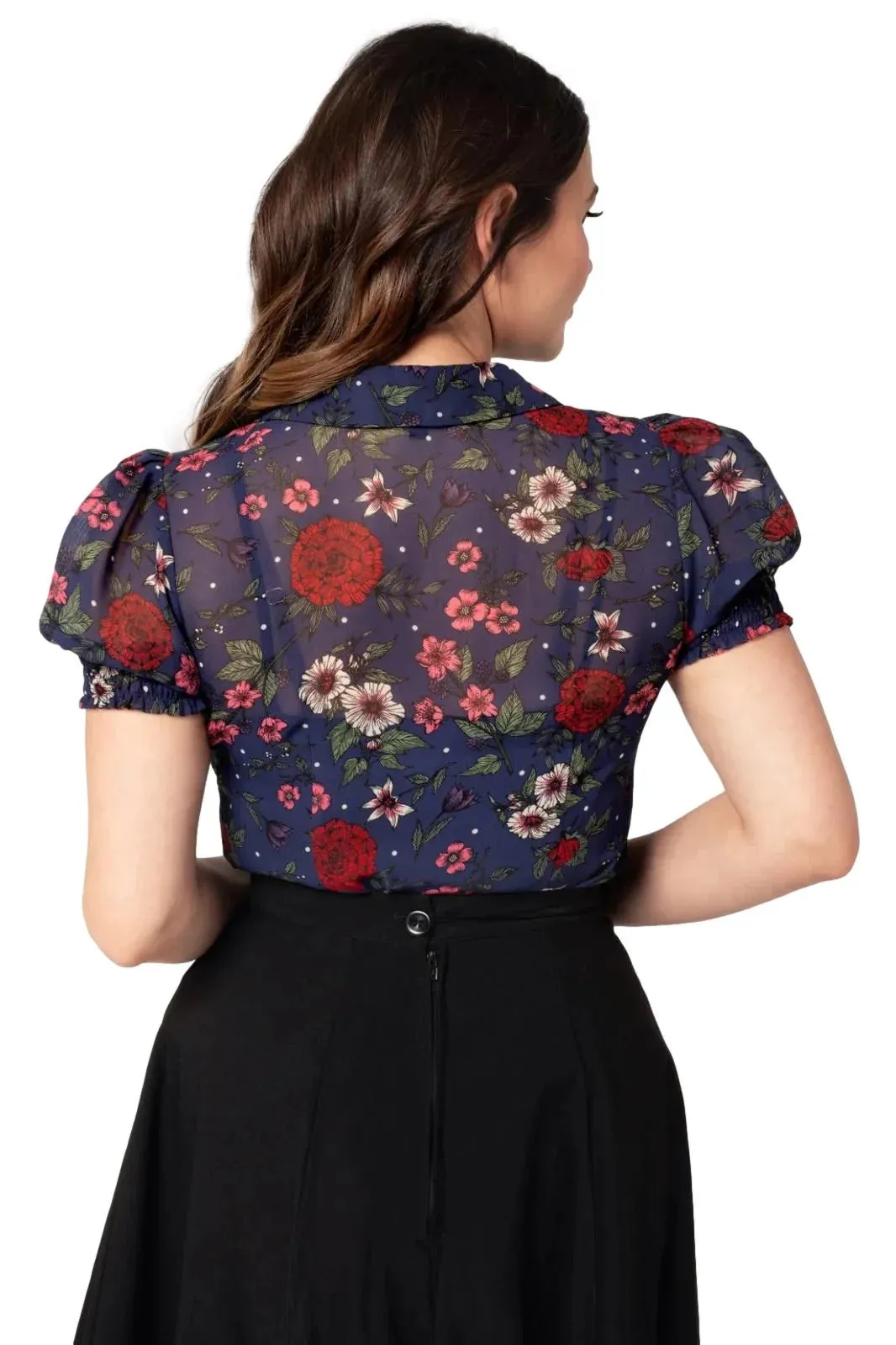 Hell Bunny Camellia Blouse - 1950's Vintage Floral Print