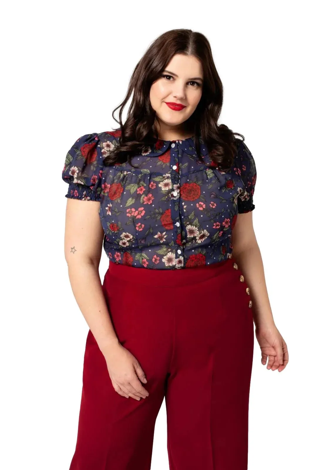 Hell Bunny Camellia Blouse - 1950's Vintage Floral Print