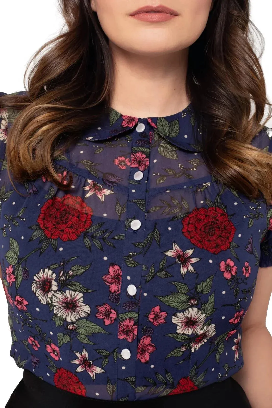 Hell Bunny Camellia Blouse - 1950's Vintage Floral Print