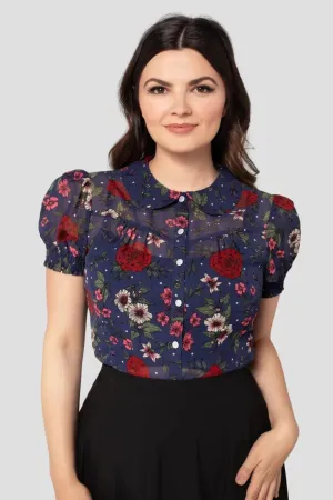 Hell Bunny Camellia Blouse - 1950's Vintage Floral Print