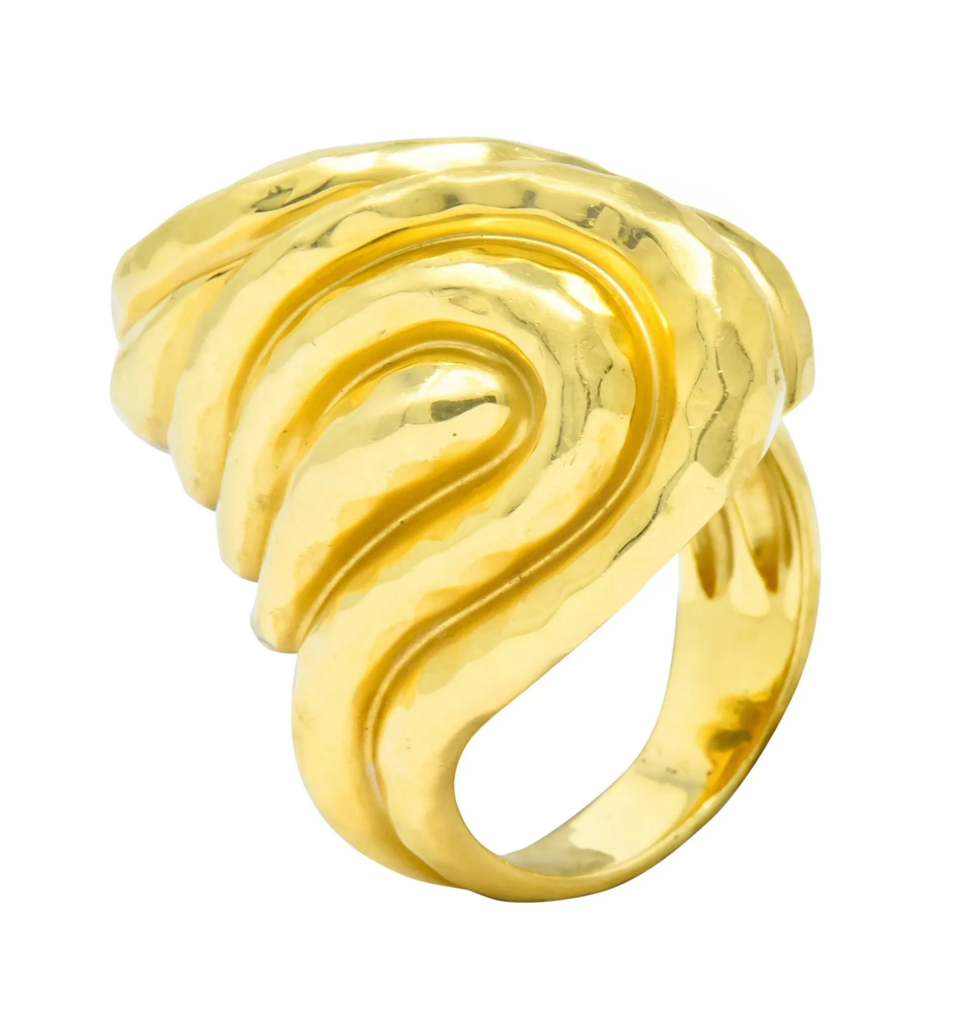 Henry Dunay Vintage 18 Karat Gold Hammered Swirl Ring Circa 1980