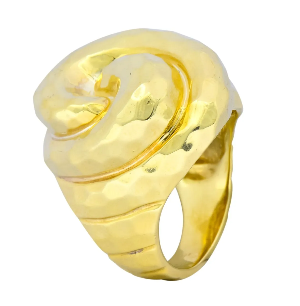 Henry Dunay Vintage 18 Karat Yellow Gold Hammered Swirl Ring