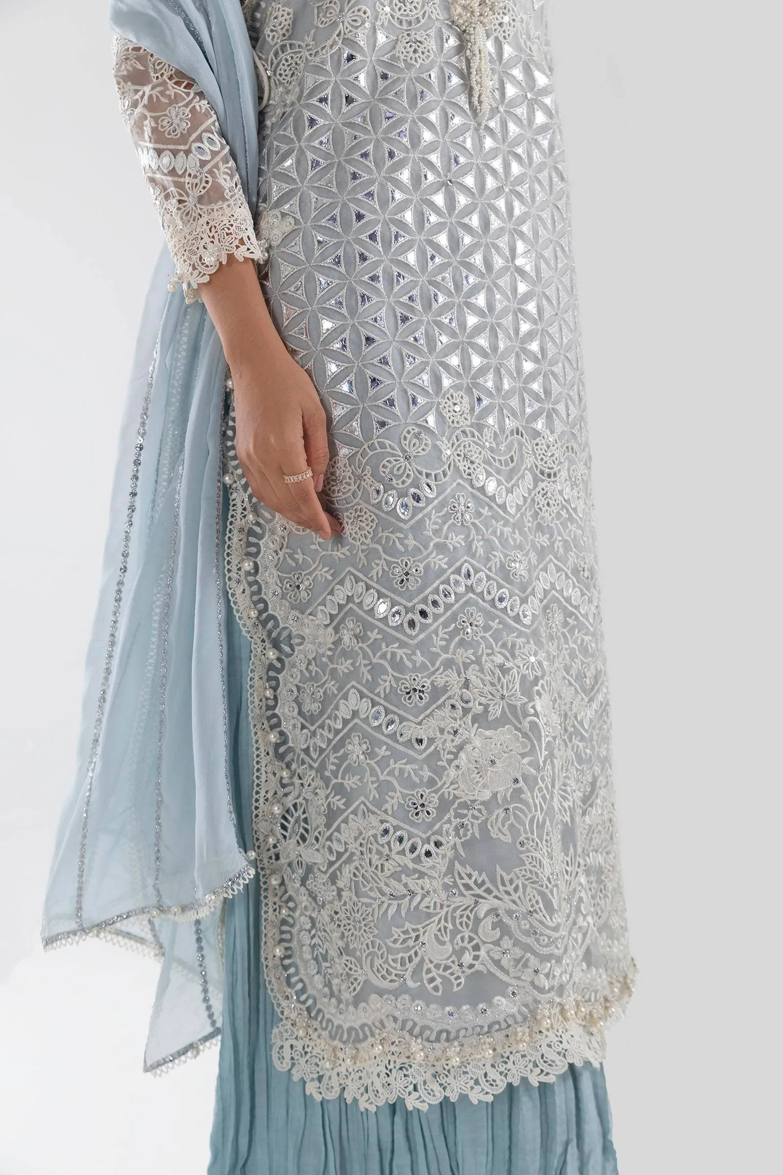 Ice Blue Straight Shirt Style Luxury Pret Pakistani Salwar Kameez
