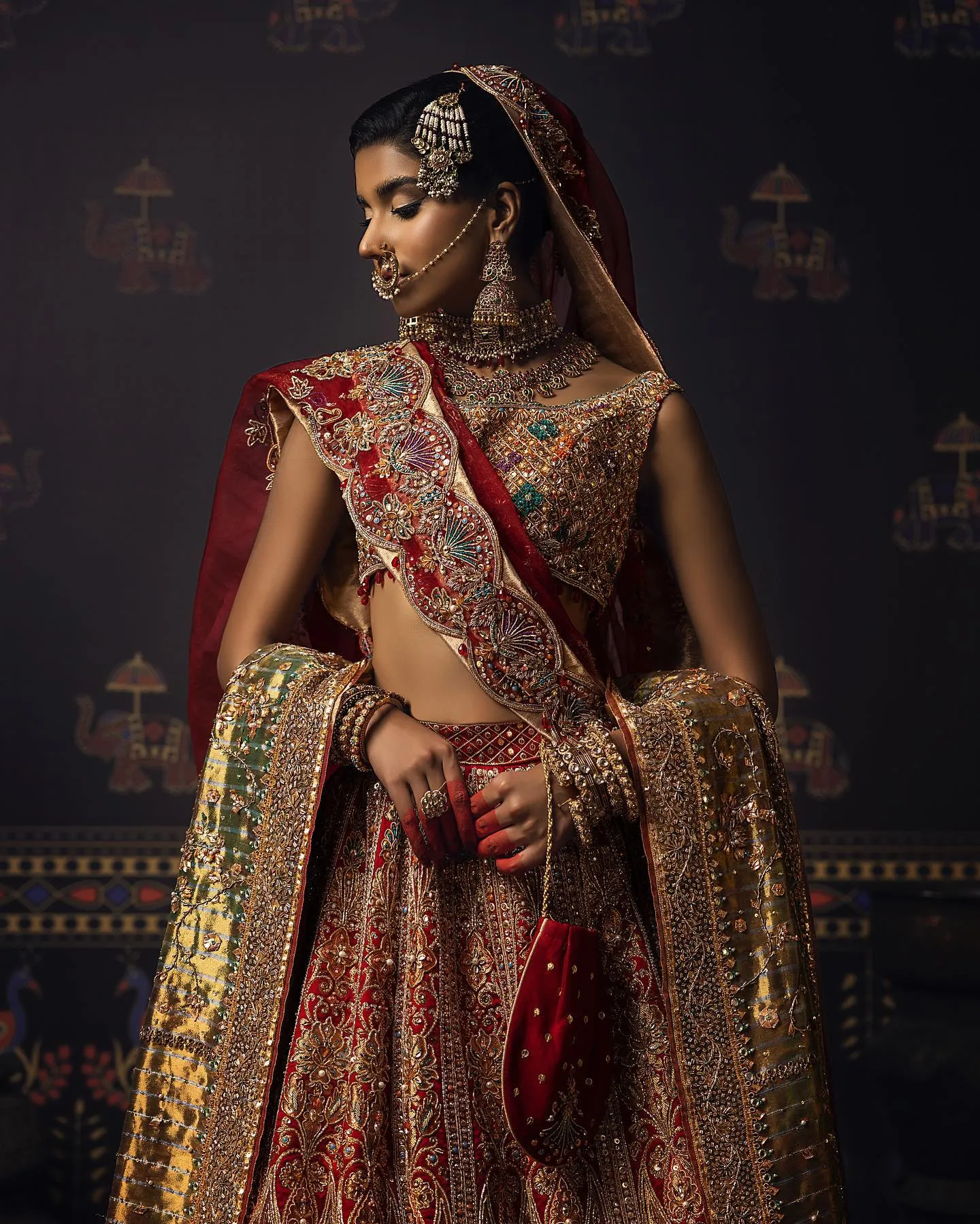 Indian Red Bridal Lehenga with Choli and Dupatta Dress