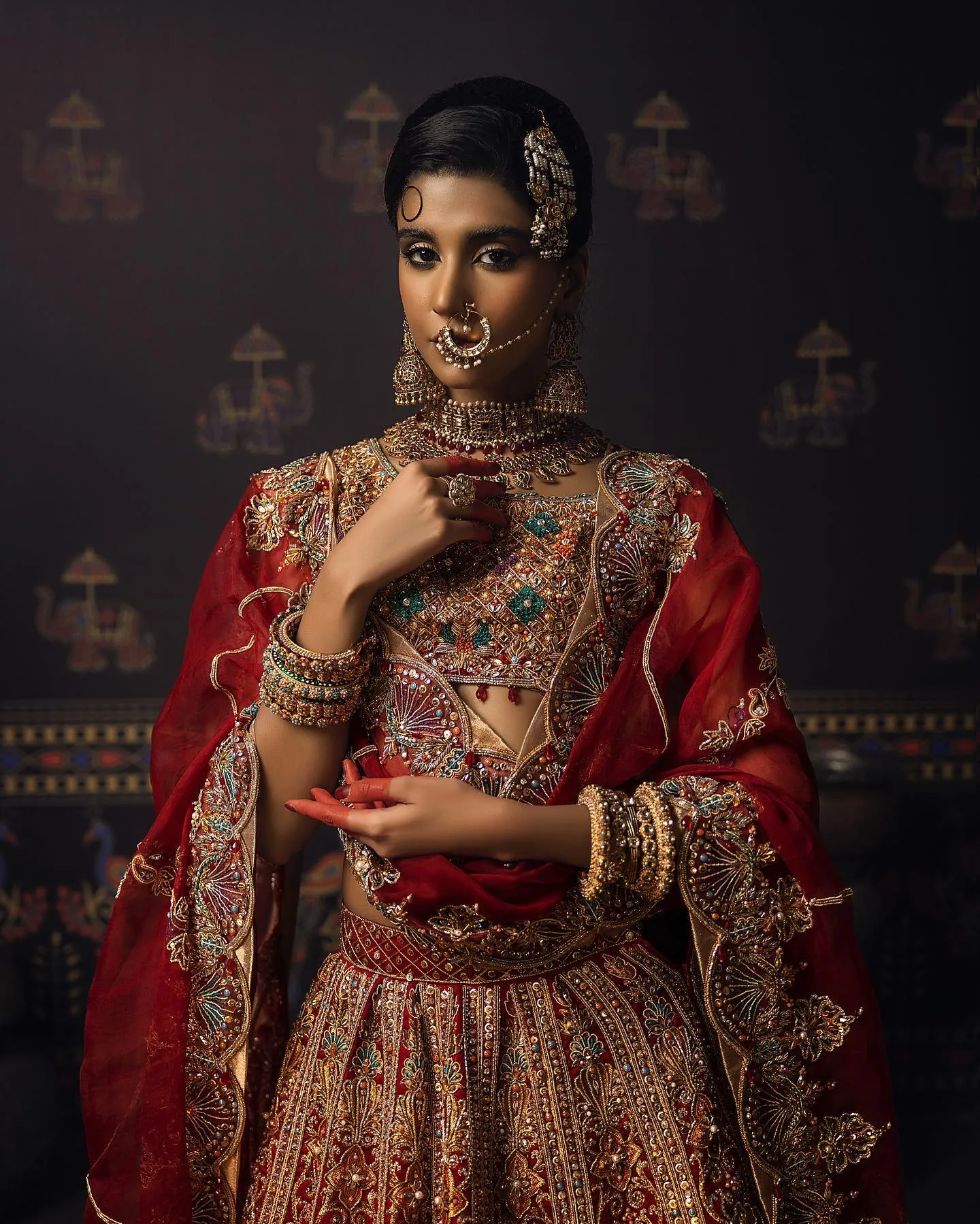 Indian Red Bridal Lehenga with Choli and Dupatta Dress