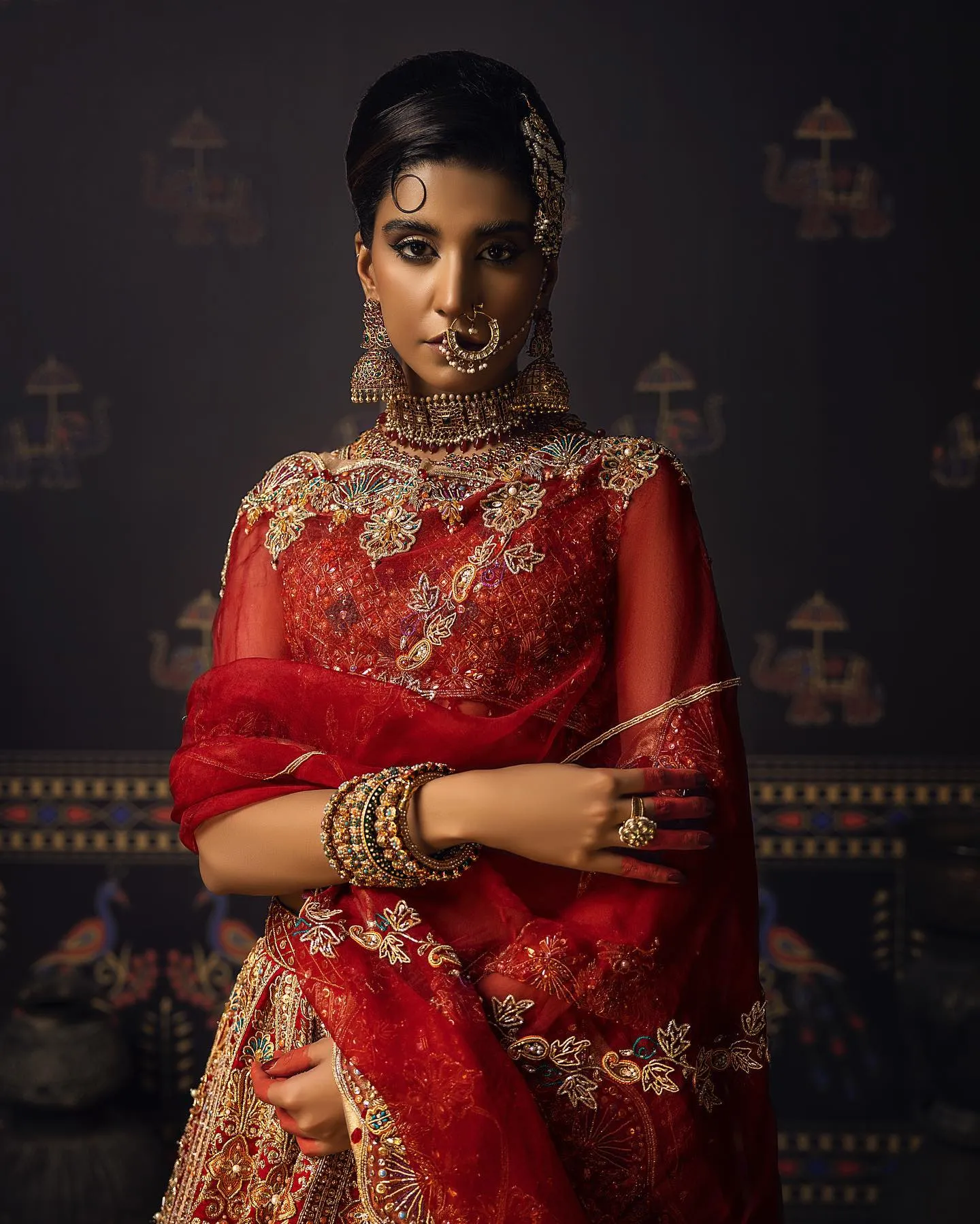 Indian Red Bridal Lehenga with Choli and Dupatta Dress