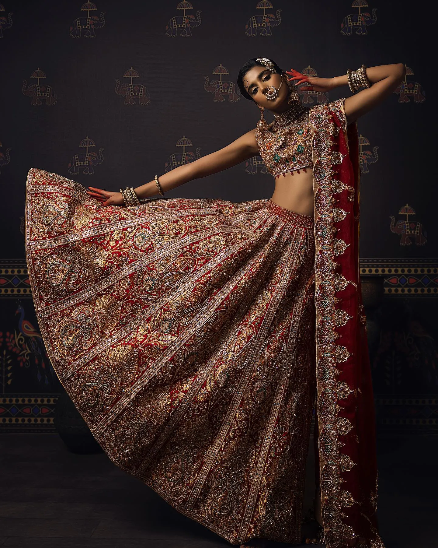 Indian Red Bridal Lehenga with Choli and Dupatta Dress