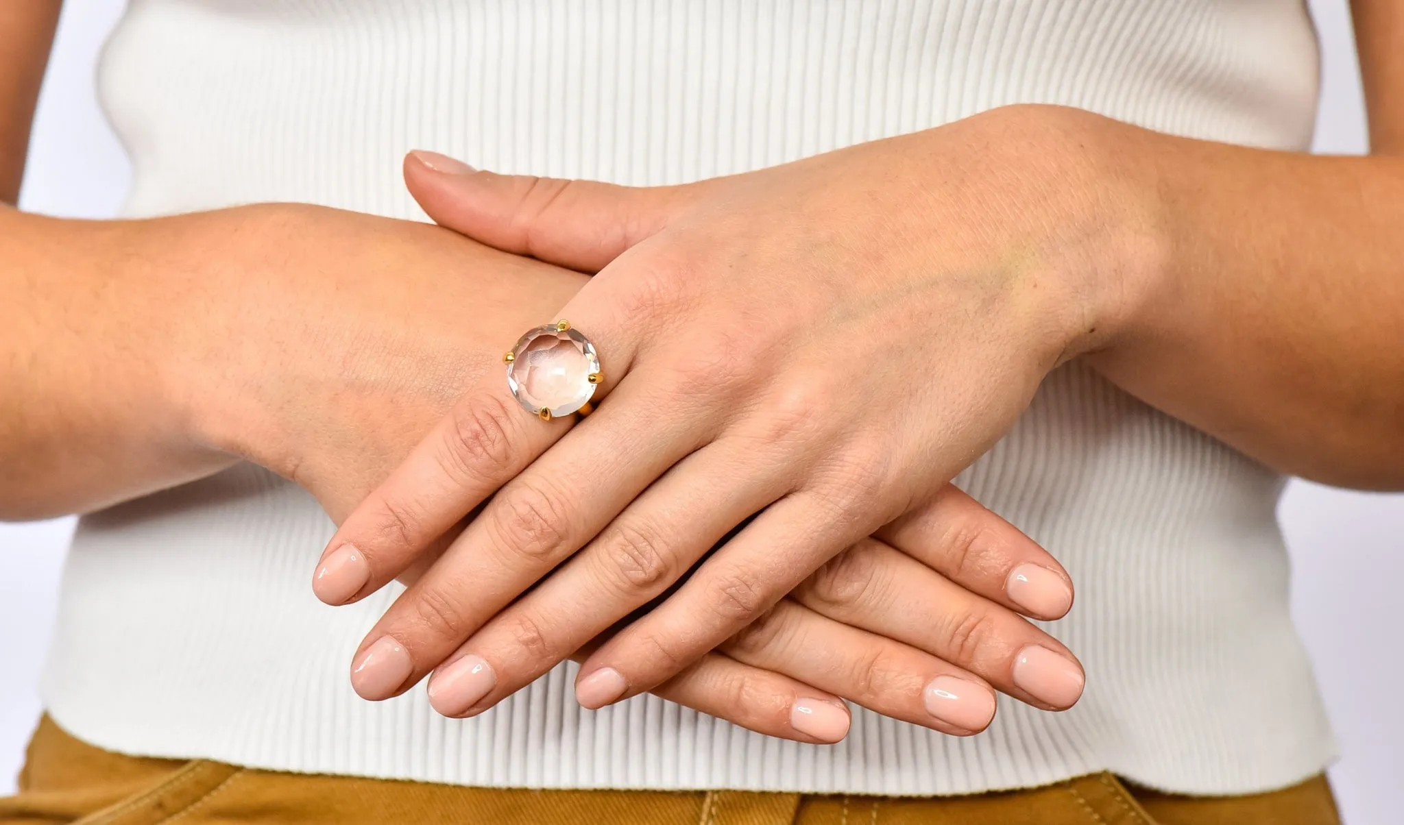 Ippolita Faceted Rock Crystal 18 Karat Gold Cocktail Ring