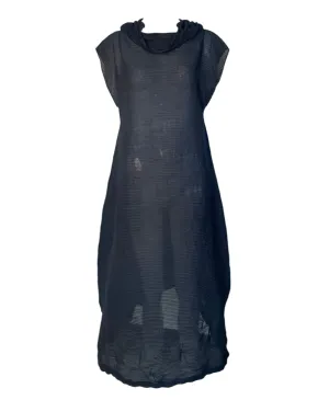 Issey Miyake 1990's Structural Deep Blue Sheer Pleated Avant Garde Gown