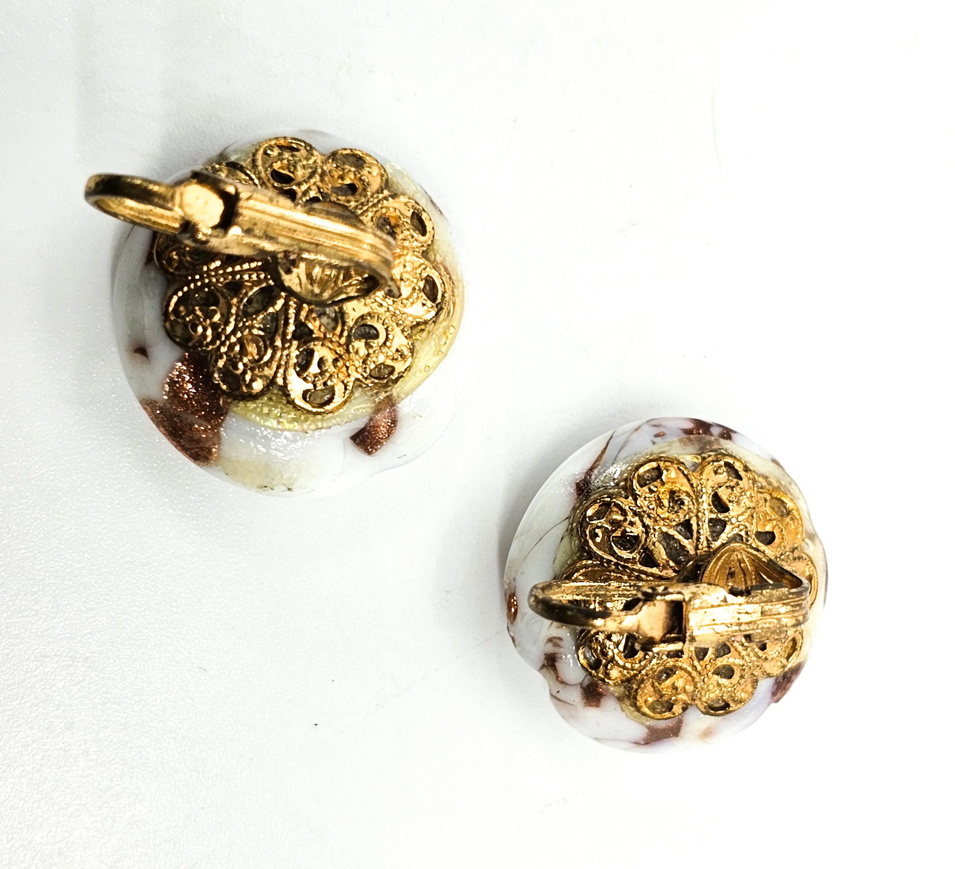 Italian Venetian Murano Avventurina Aventurina milk glass vintage earrings