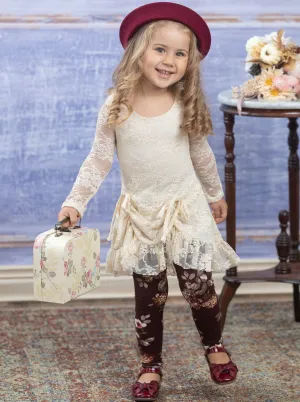 Ivory Lace Drawstring Tunic and Legging Set