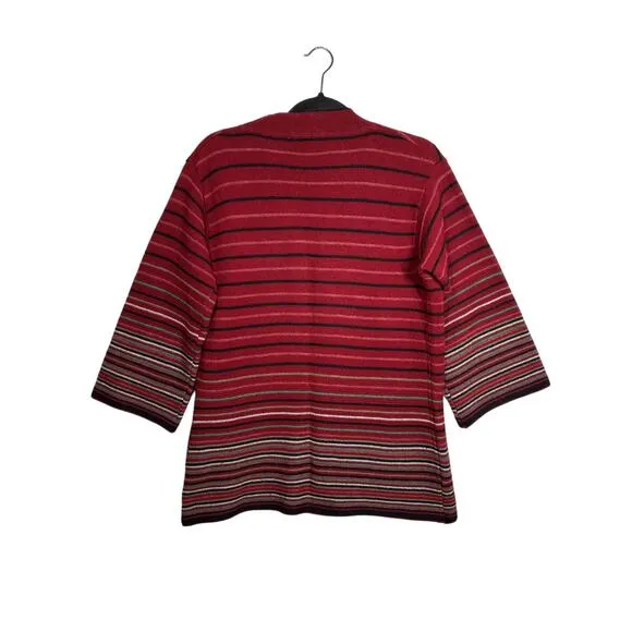 Jantzen Vintage Open Cardigan Sweater Wool Knit Striped 60s 70s Burgundy Size M