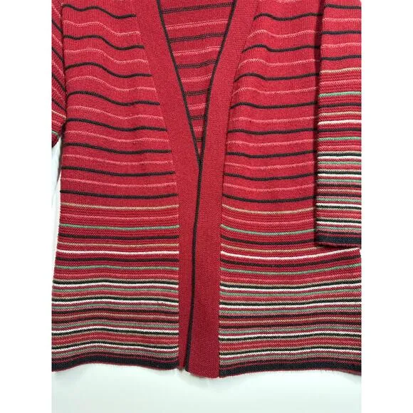 Jantzen Vintage Open Cardigan Sweater Wool Knit Striped 60s 70s Burgundy Size M