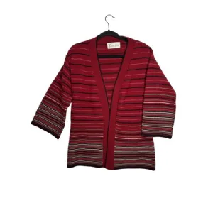 Jantzen Vintage Open Cardigan Sweater Wool Knit Striped 60s 70s Burgundy Size M