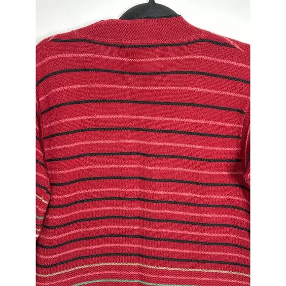 Jantzen Vintage Open Cardigan Sweater Wool Knit Striped 60s 70s Burgundy Size M