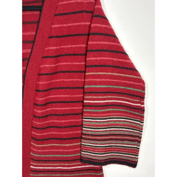 Jantzen Vintage Open Cardigan Sweater Wool Knit Striped 60s 70s Burgundy Size M
