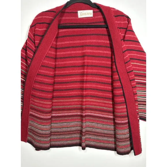 Jantzen Vintage Open Cardigan Sweater Wool Knit Striped 60s 70s Burgundy Size M
