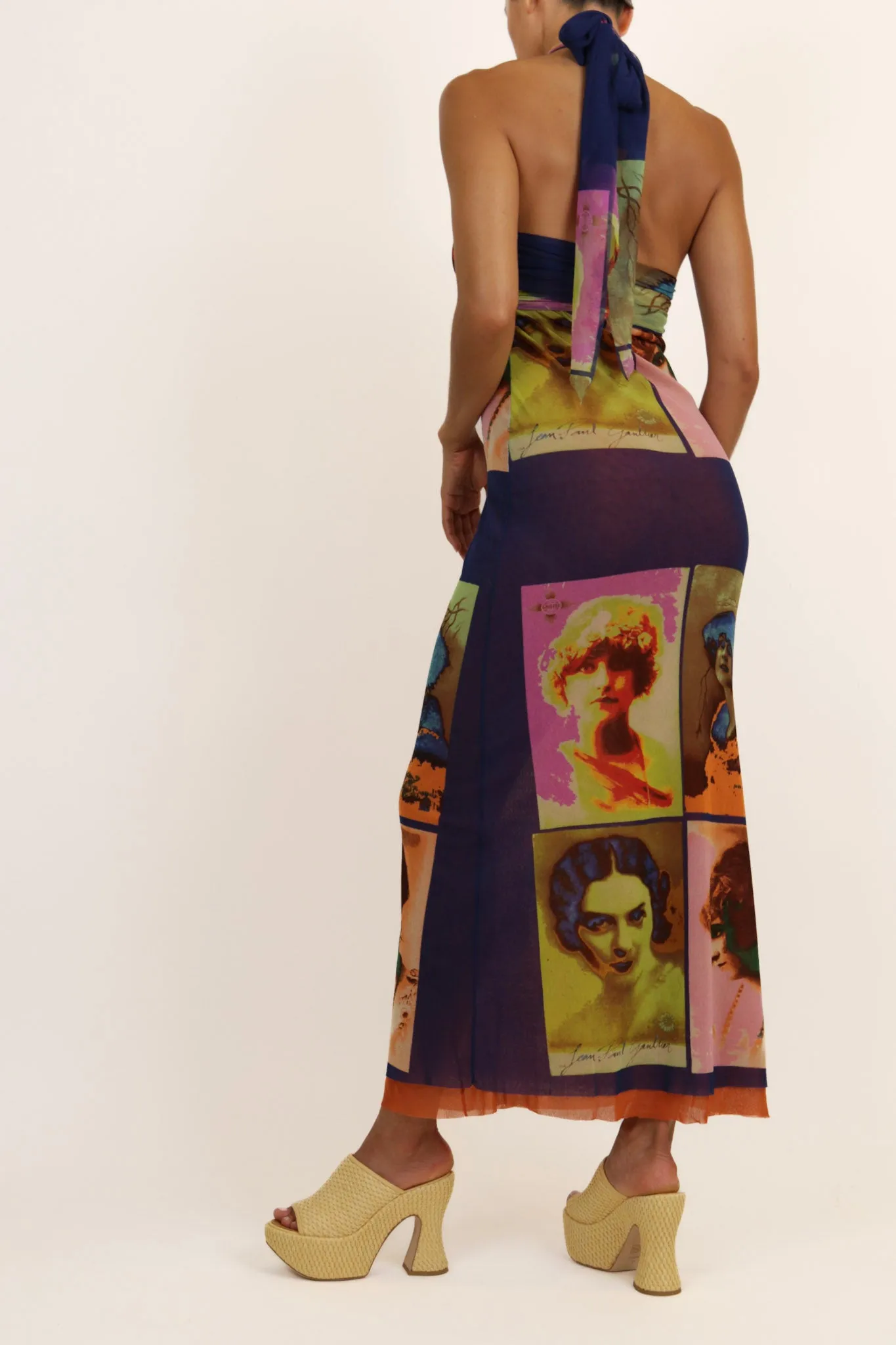 Jean Paul Gaultier Soleil SS 2002 Vintage “Portraits” Mesh Wrap Maxi Dress