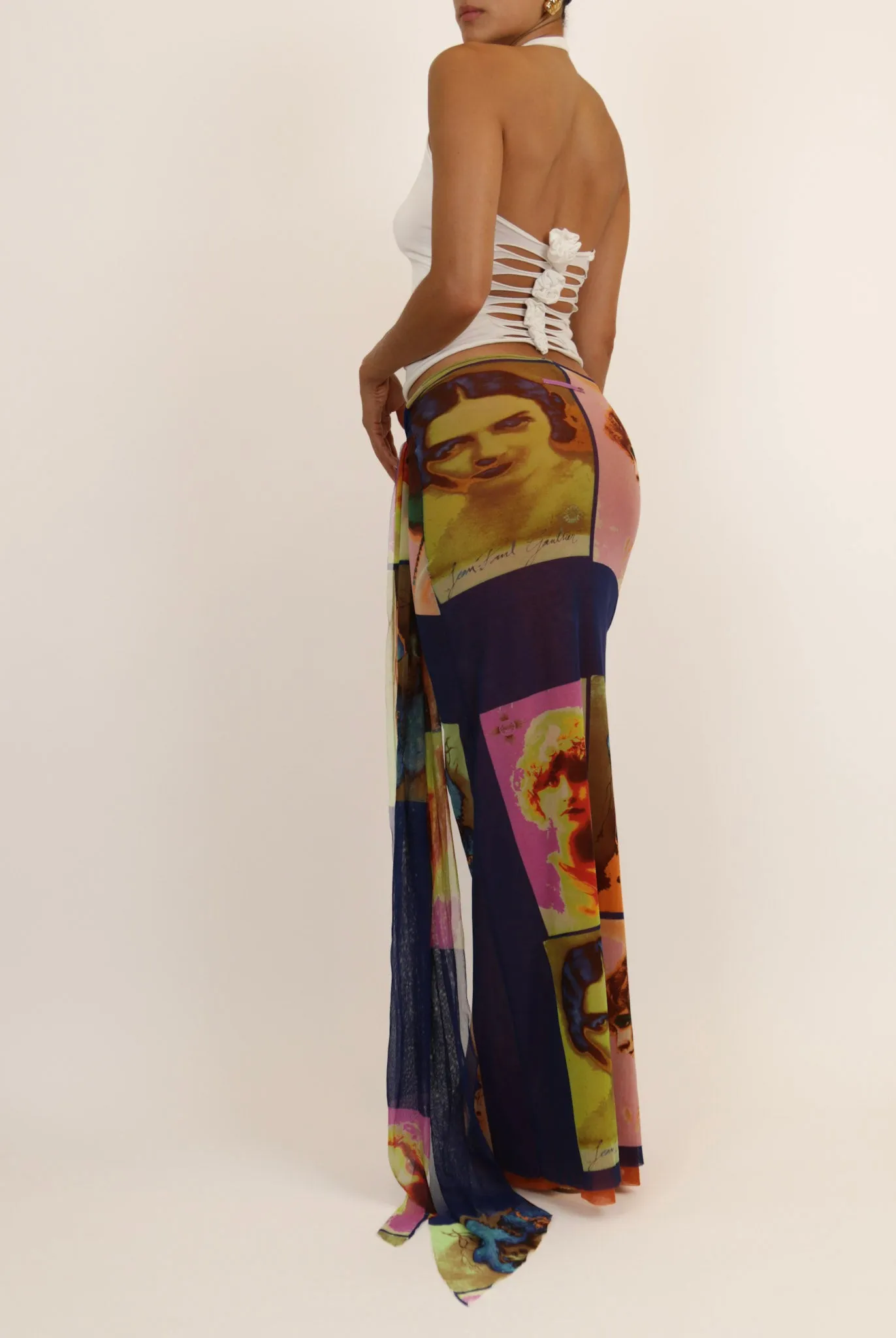 Jean Paul Gaultier Soleil SS 2002 Vintage “Portraits” Mesh Wrap Maxi Dress