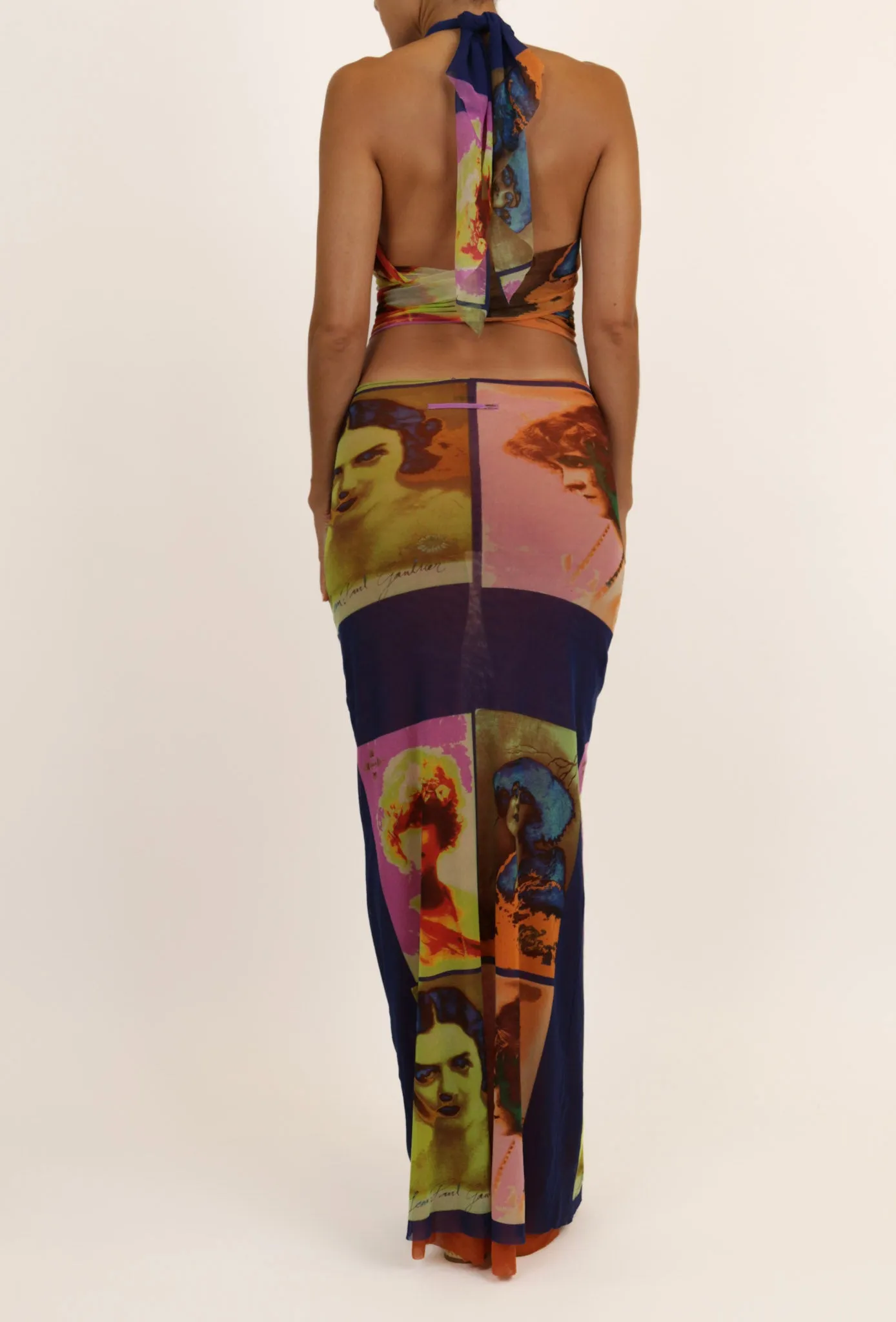Jean Paul Gaultier Soleil SS 2002 Vintage “Portraits” Mesh Wrap Maxi Dress