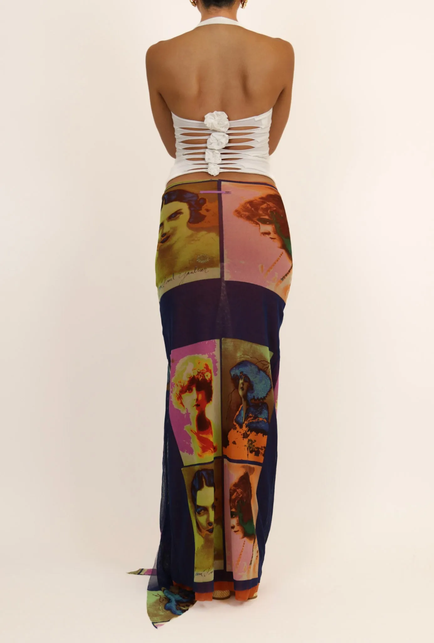 Jean Paul Gaultier Soleil SS 2002 Vintage “Portraits” Mesh Wrap Maxi Dress