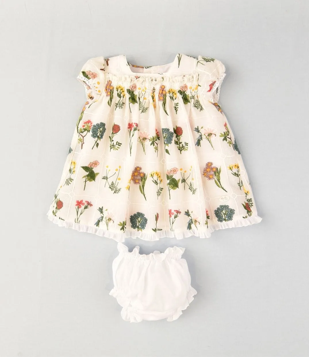 JOSE VARON - Embroidered Flower Baby Dress & Knickers - White