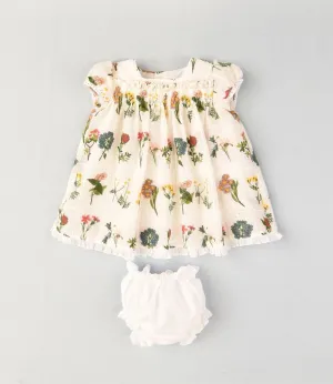 JOSE VARON - Embroidered Flower Baby Dress & Knickers - White