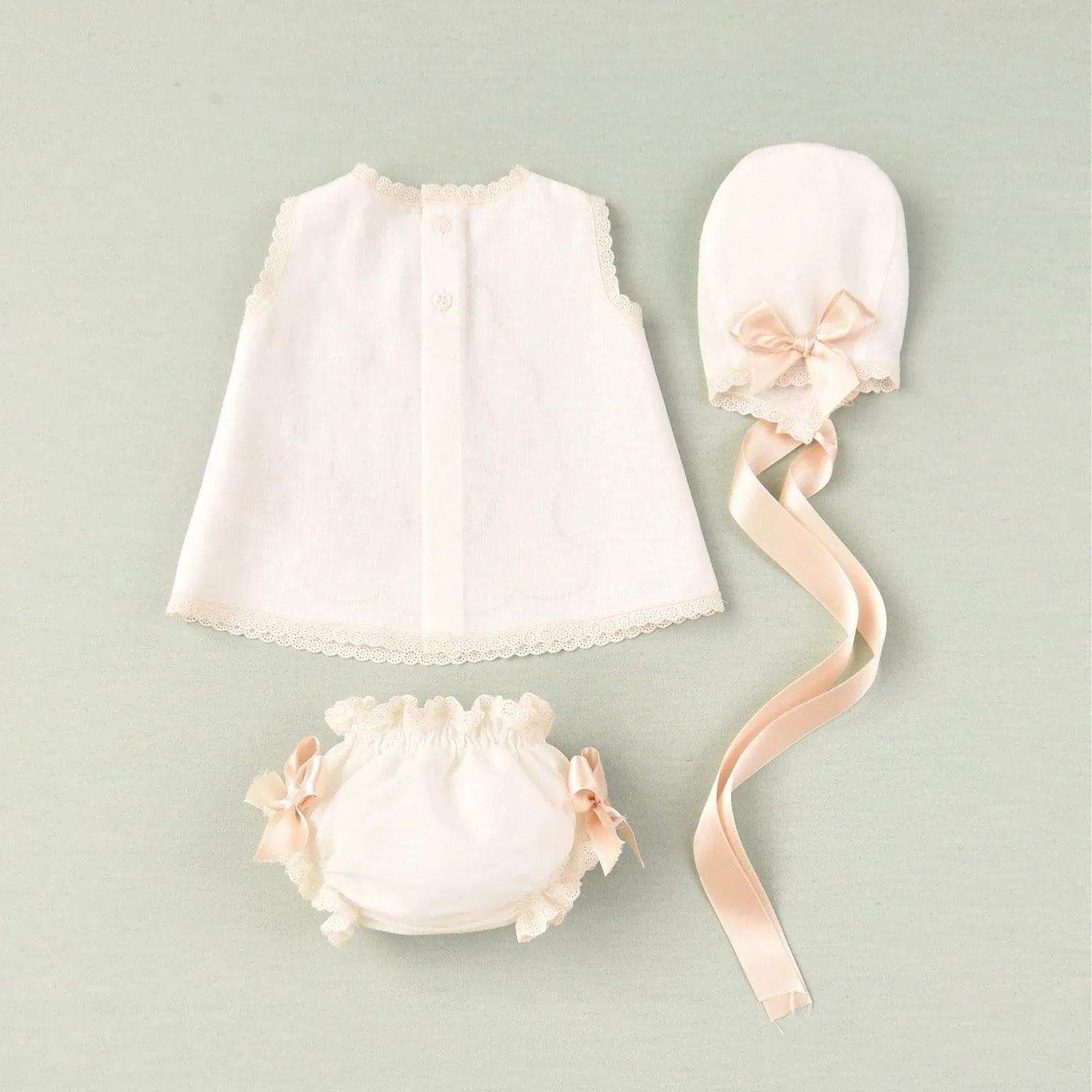 JOSE VARON - Three Piece Embroidered Dress Set - Cream
