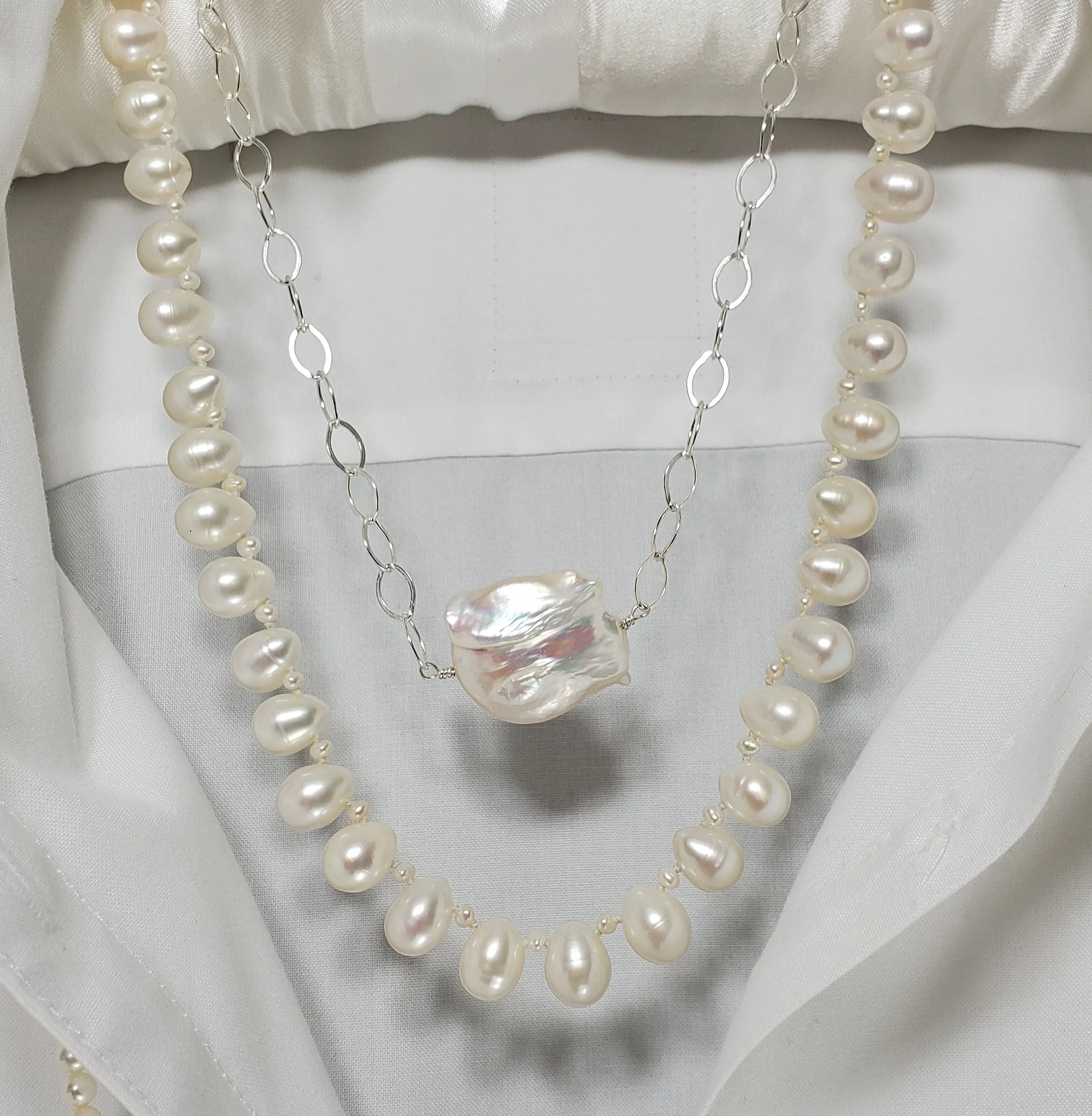 Keishi Pendant, Large Flat Keishi Pearl Pendant, Keishi Focal Pendant, Sterling Silver Pearl Pendant, Statement Pendant