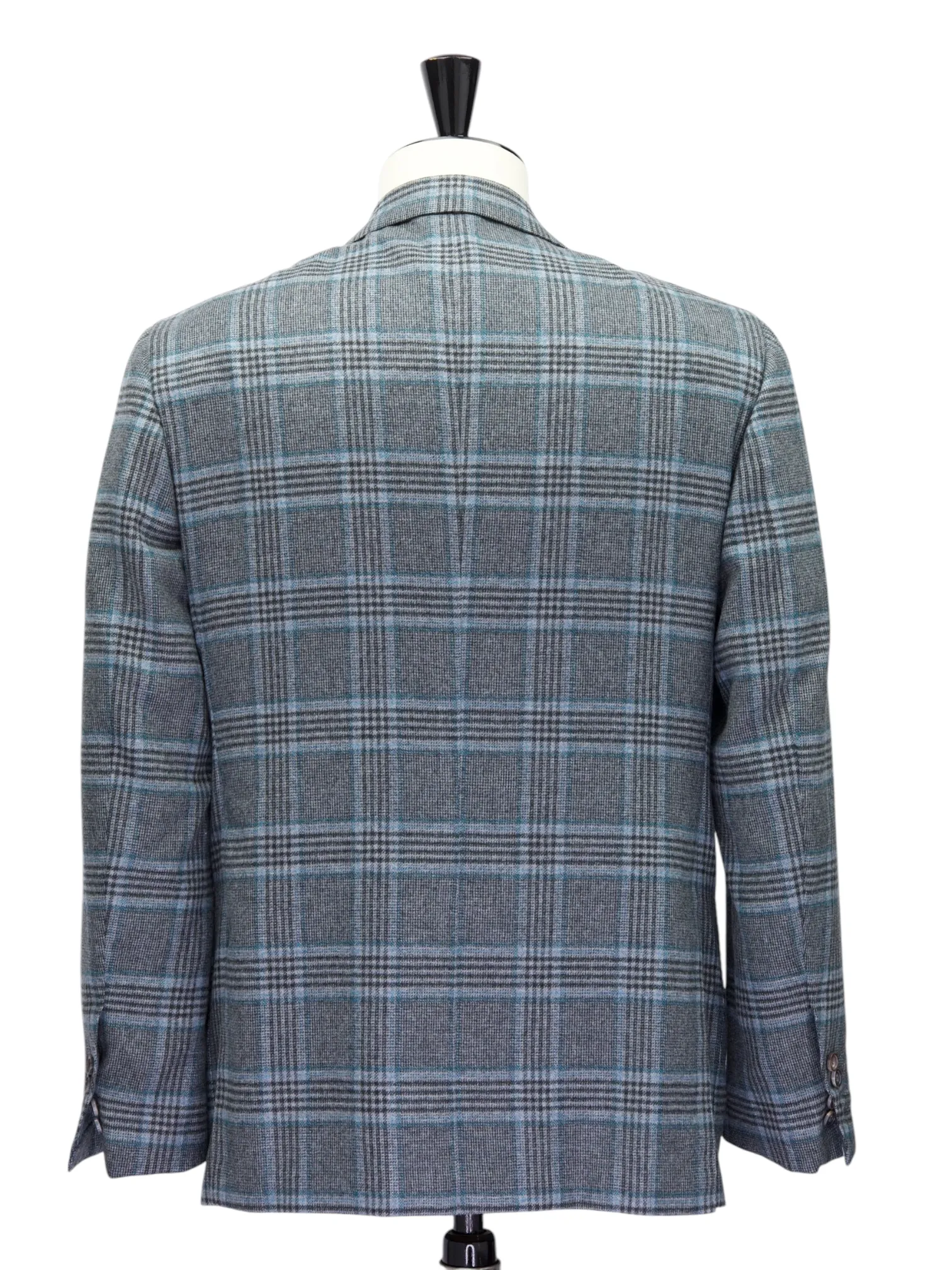 Kiton Grey & Turquoise Cashmere, Vicuna & Silk Glenplaid Jacket