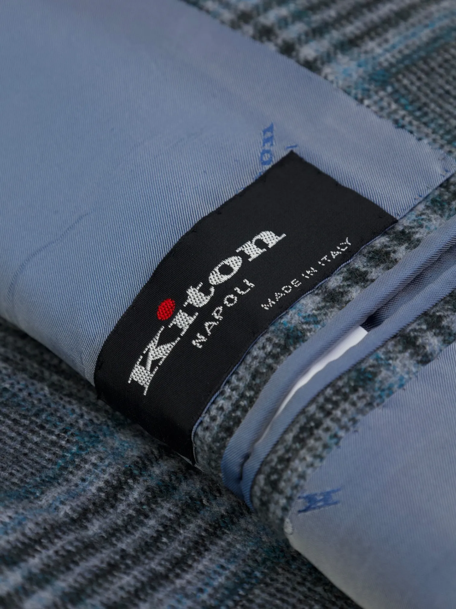 Kiton Grey & Turquoise Cashmere, Vicuna & Silk Glenplaid Jacket