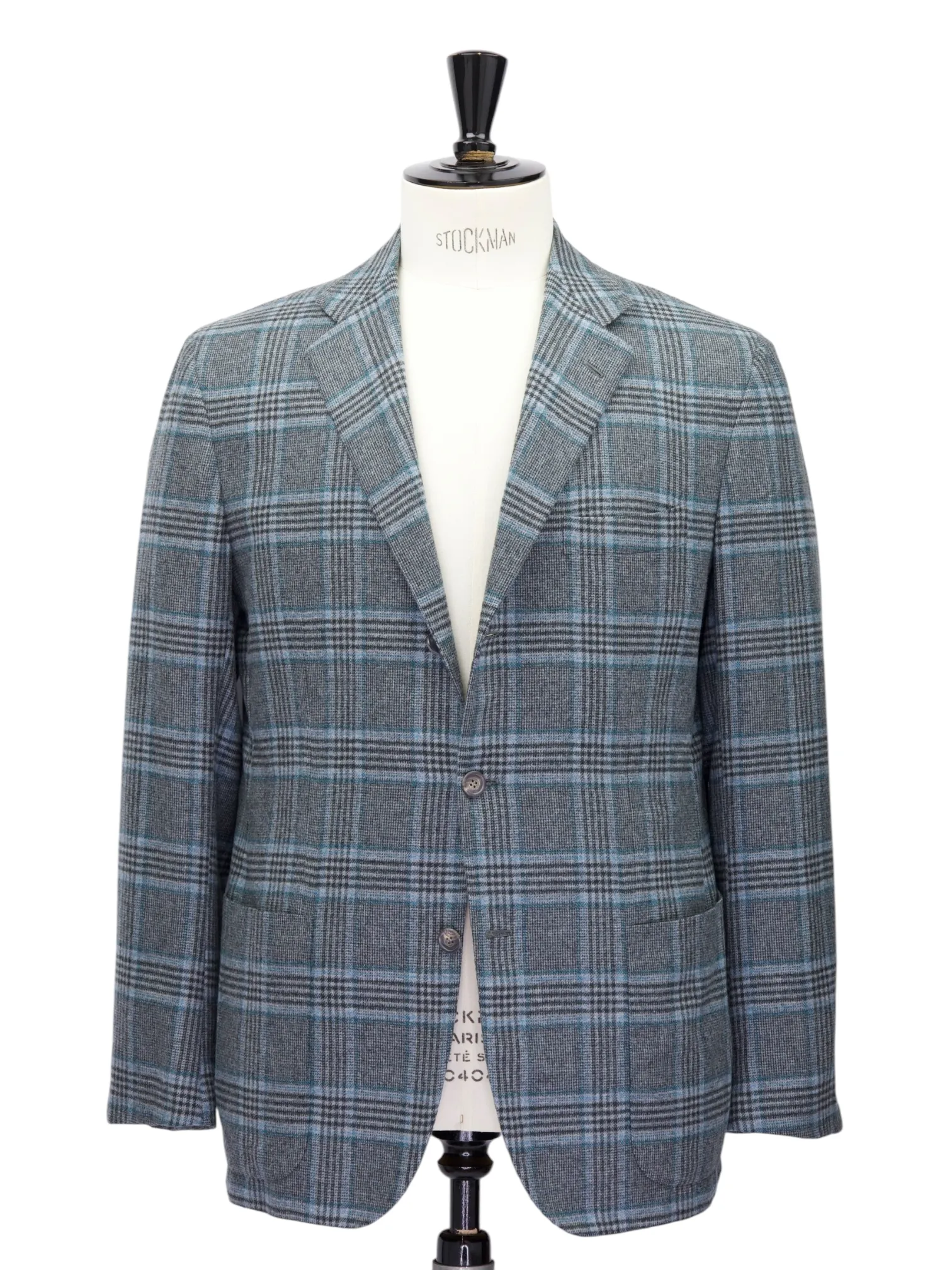 Kiton Grey & Turquoise Cashmere, Vicuna & Silk Glenplaid Jacket