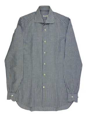 Kiton Light Blue Linen Blend Bengal Stripe Shirt